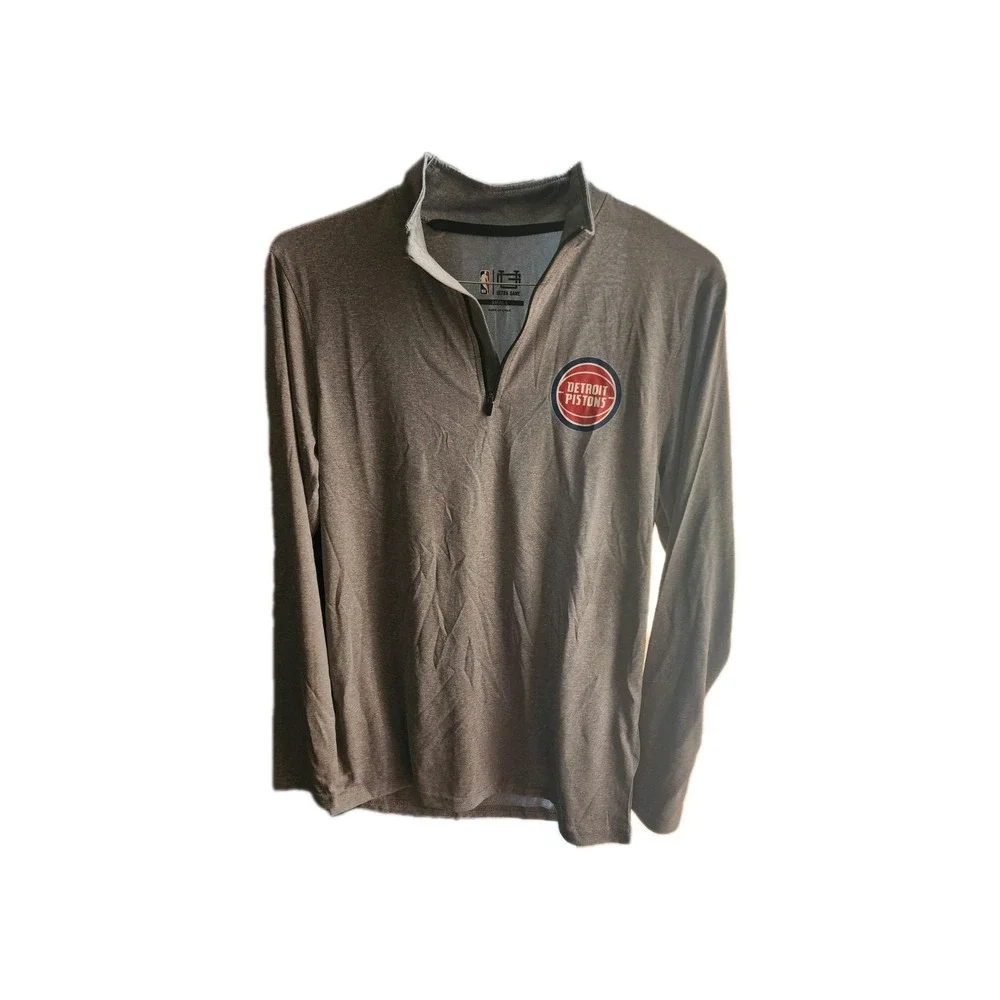 official NBA Detroit Pistons Basketball Long Sleeve 1/4 Zip Shirt Mens S Gray S